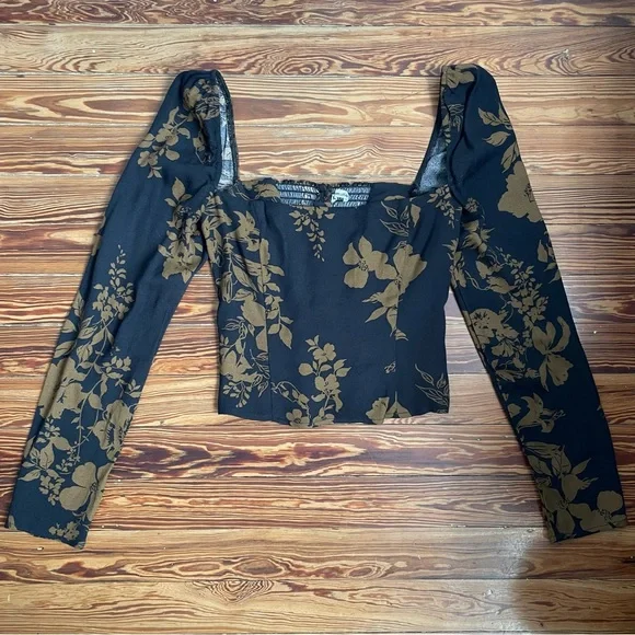 Reformation Blue and Brown Long Sleeve Floral Top - Picture 1 of 14